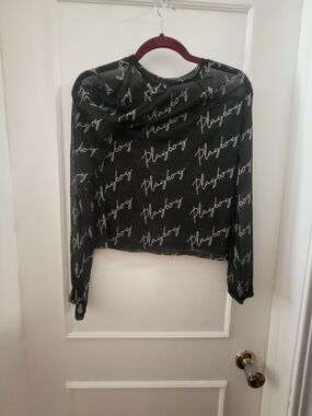 PLAYBOY Black Script Logo Crop Top